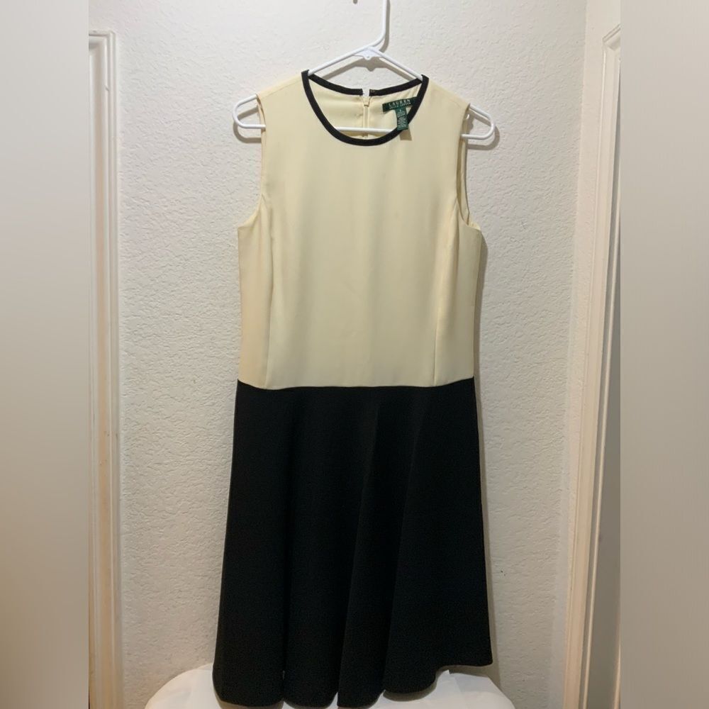 Lauren Ralph Lauren 8  Cream & Black Color Block Career/Cocktail Dress EUC